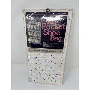 Vintage Shoe Holder Bag 12 Pocket Closet Hanging 30” x 18” NOS 1980s Confetti